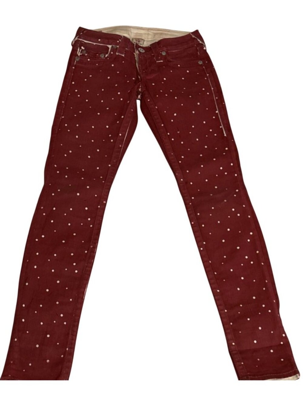 True Religion Maroon Red Embellished Jeans Vintage - Picture 13 of 14